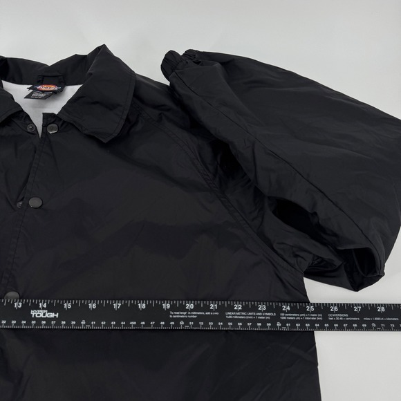 Dickies Mens Black Lightweight Snap Front Coach Jacket Medium Y2K Windbreaker - Picture 6 of 8